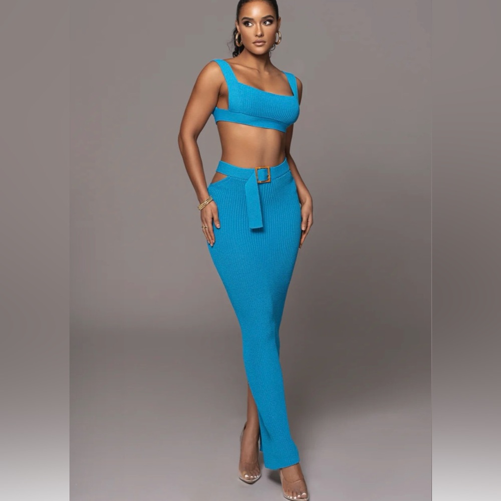 Jlux Label - The Blue Nikole Ribbed Skirt Set